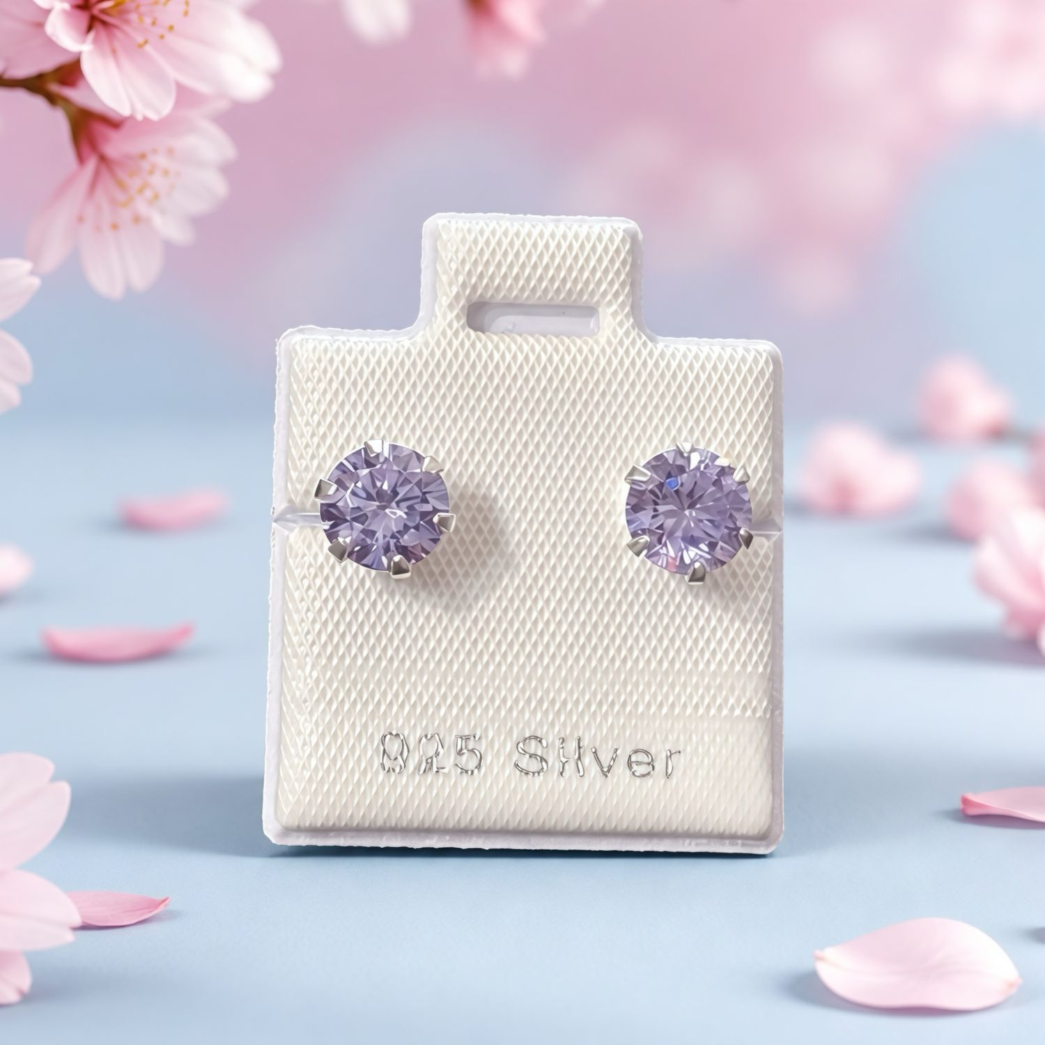 Broquel redondo 8x8mm Lavanda  Plata 925, broche de mariposa