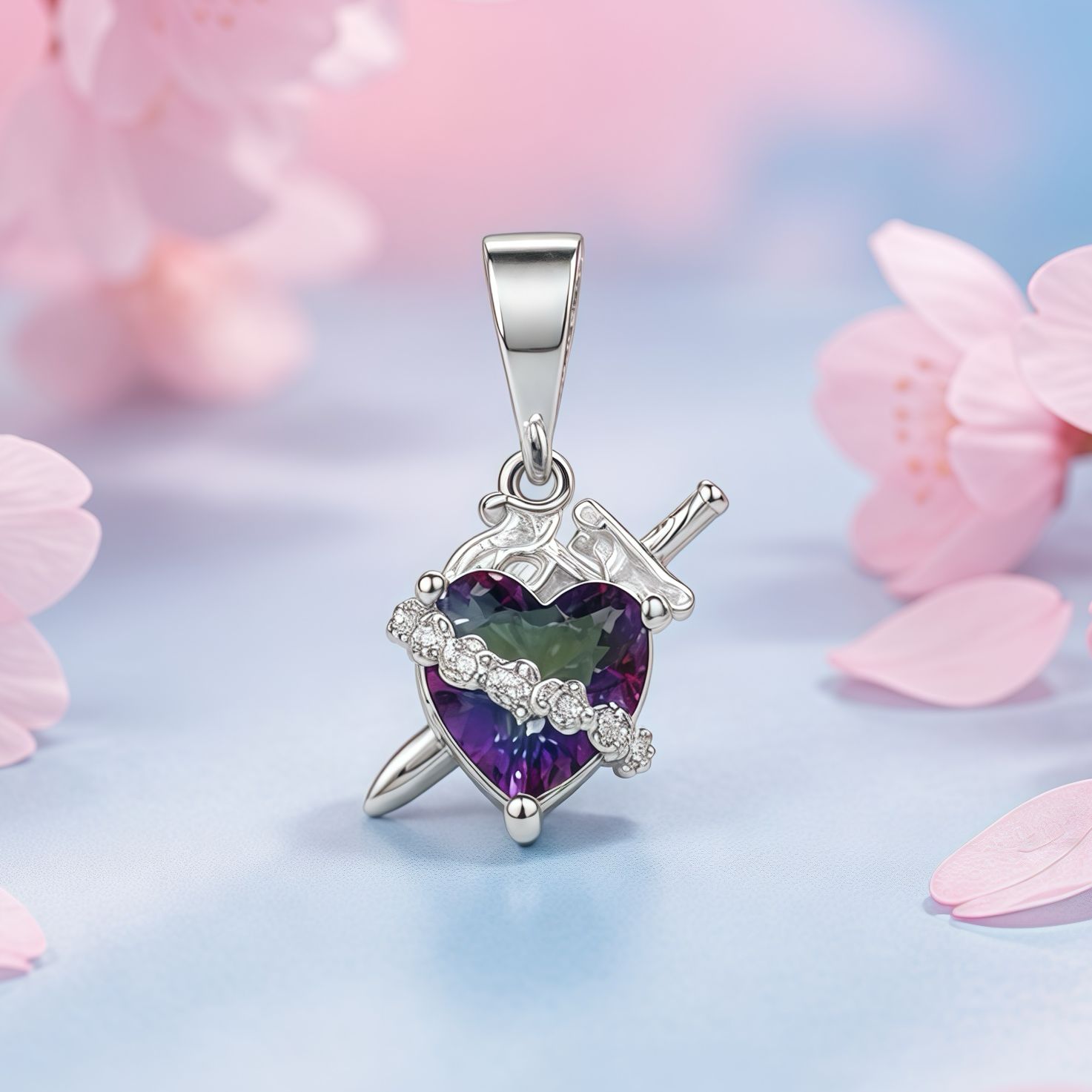 Dije inmaculado corazón de María color tornasol plata 925 Mexicana