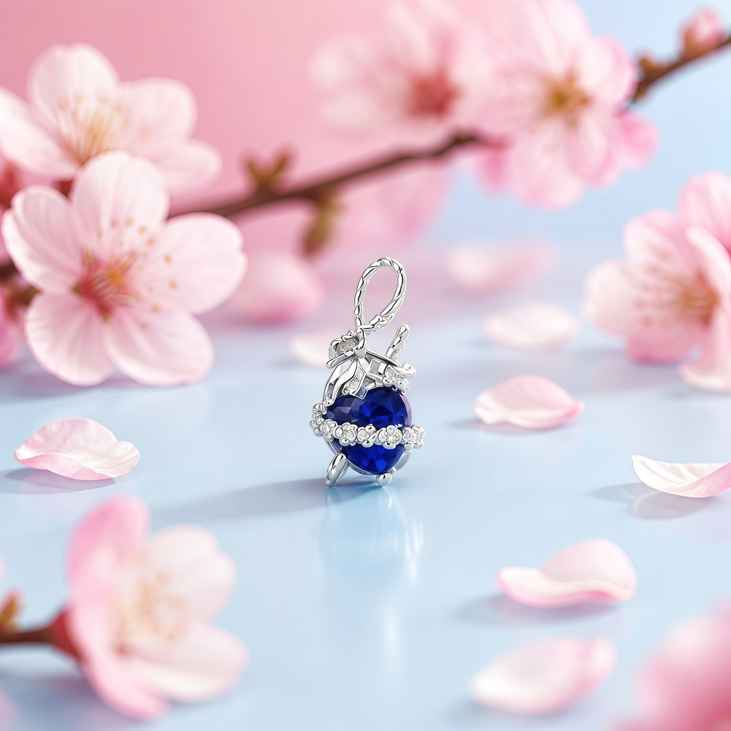 Dije inmaculado corazón de María color Azul  plata 925 Mexicana