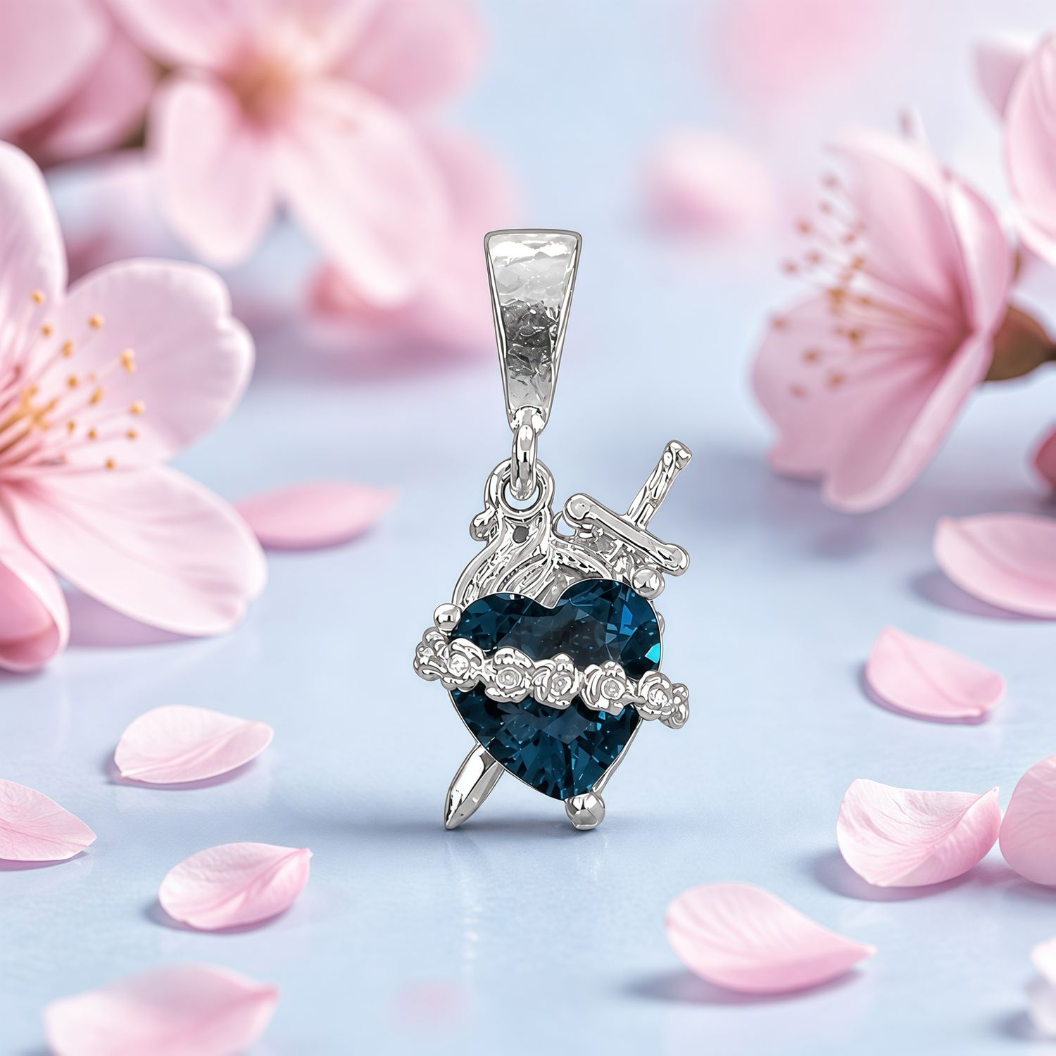Dije inmaculado corazón de María color Azul humo    plata 925 Mexicana