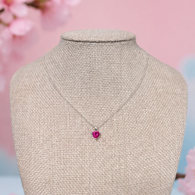 Gargantilla Ultra delicada18" Pulgadas con dije de Corazon Rojo mide 7mm, Plata 925