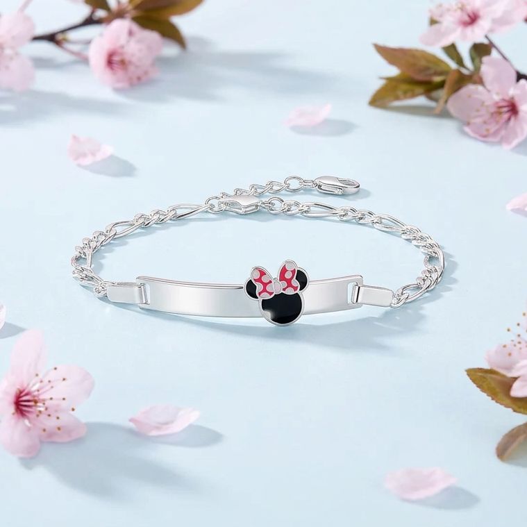 Pulsera Estilo Figaro con Figurita  Ratoncita mide 6" de largo, plata 925 mexicana