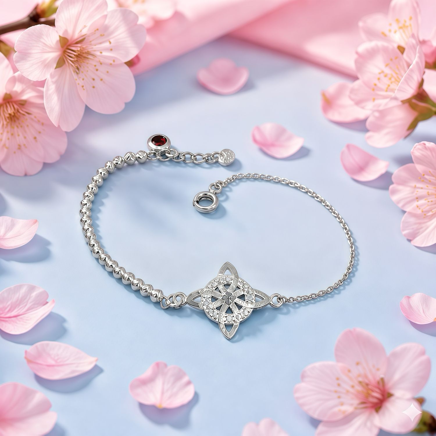 Pulsera Nudo de bruja mide 7.5" de largo, en Plata 925 Mexicana