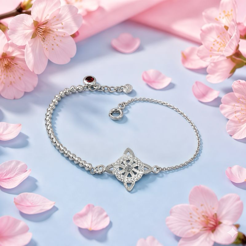 Pulsera Nudo de bruja mide 7.5" de largo, en Plata 925 Mexicana