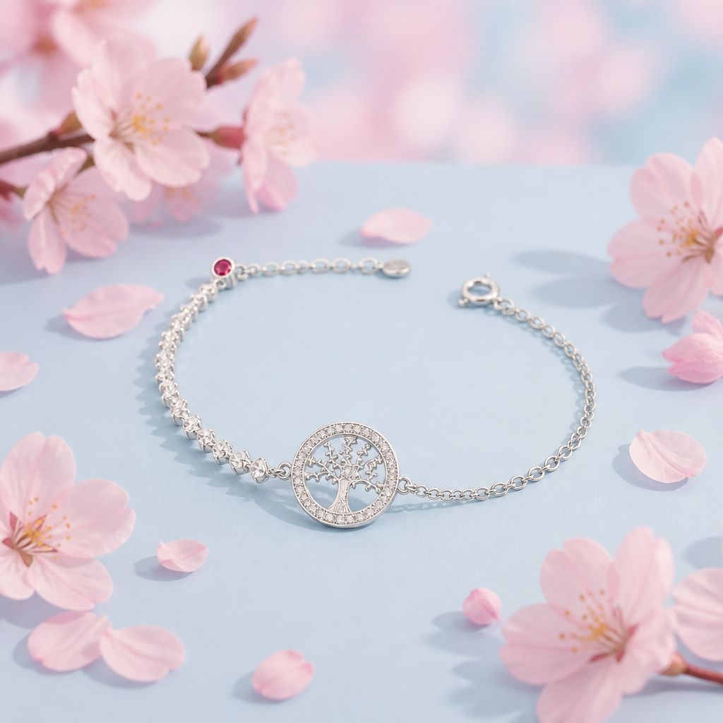 Pulsera Bola facetada Arbol de la vida con micropave  7" de largo. Plata 925 mexicana