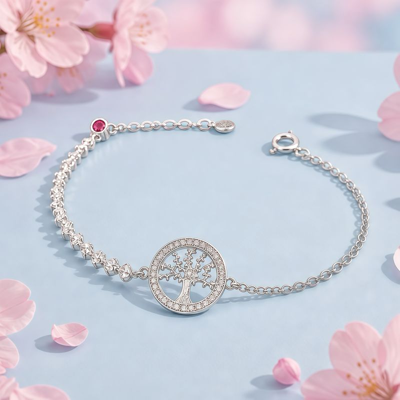 Pulsera Bola facetada Arbol de la vida con micropave  7" de largo. Plata 925 mexicana