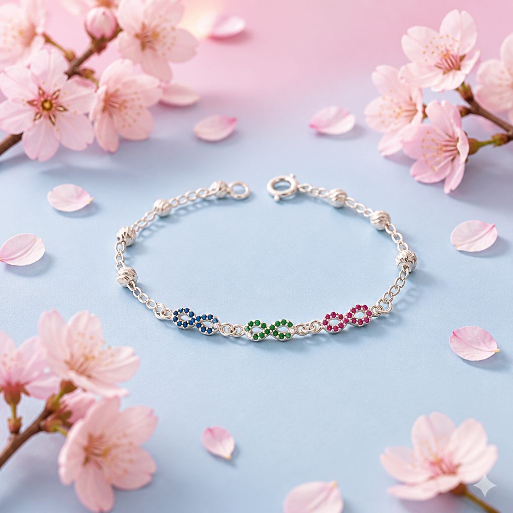 Pulsera INFINITOS multicolor  mide 7.5" de largo, en Plata 925 Mexicana