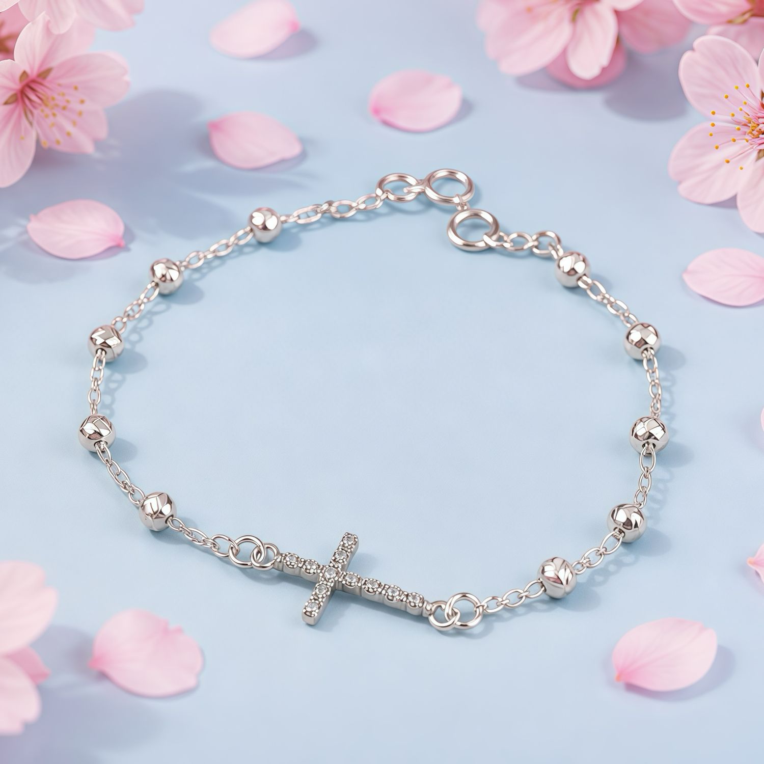 Pulsera Cruz Bola facetada Plata 925 Mexicana