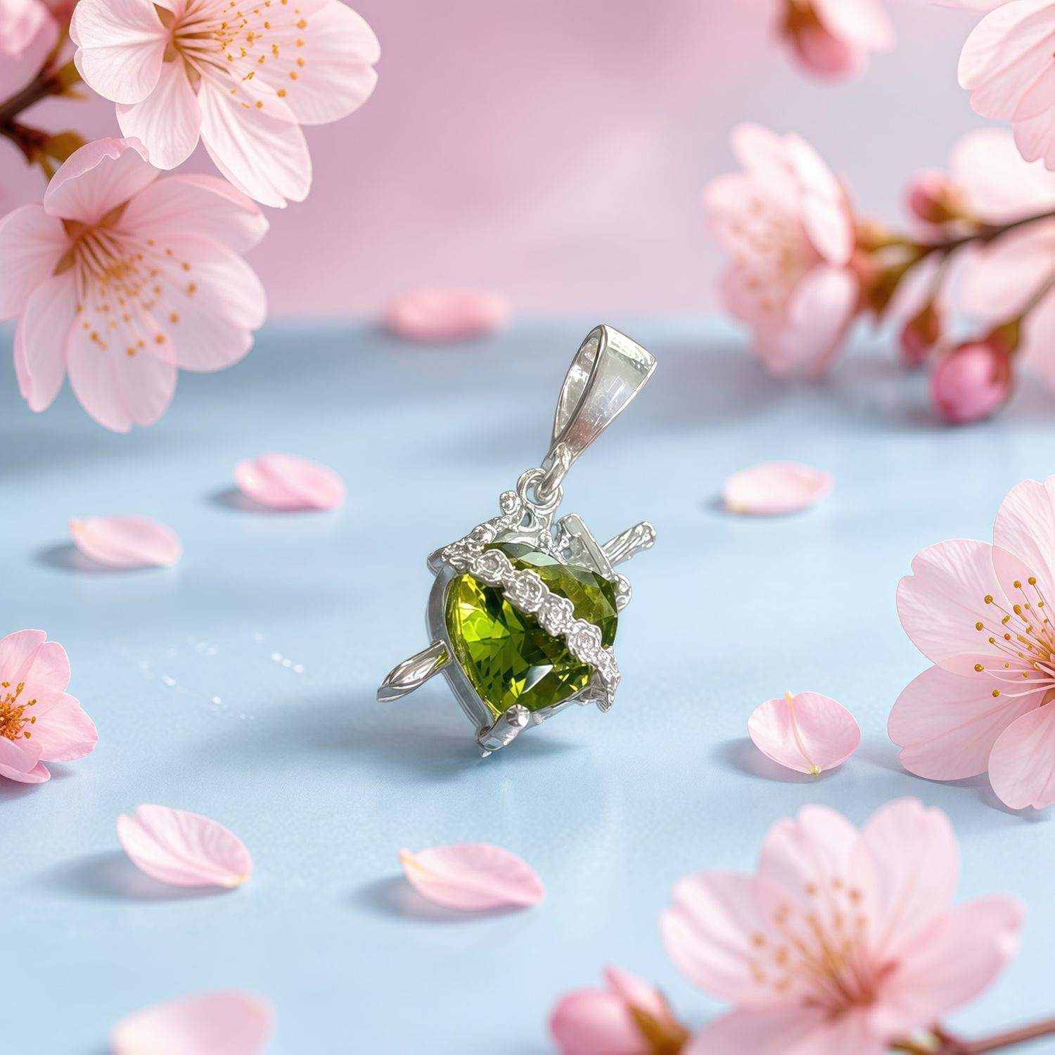 Dije Inmaculado Corazon de Maria, Verde Plata 925 Mex.