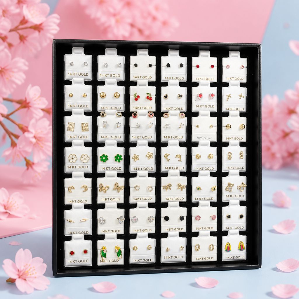 Caja con 42 pares Broquel Oro 14K