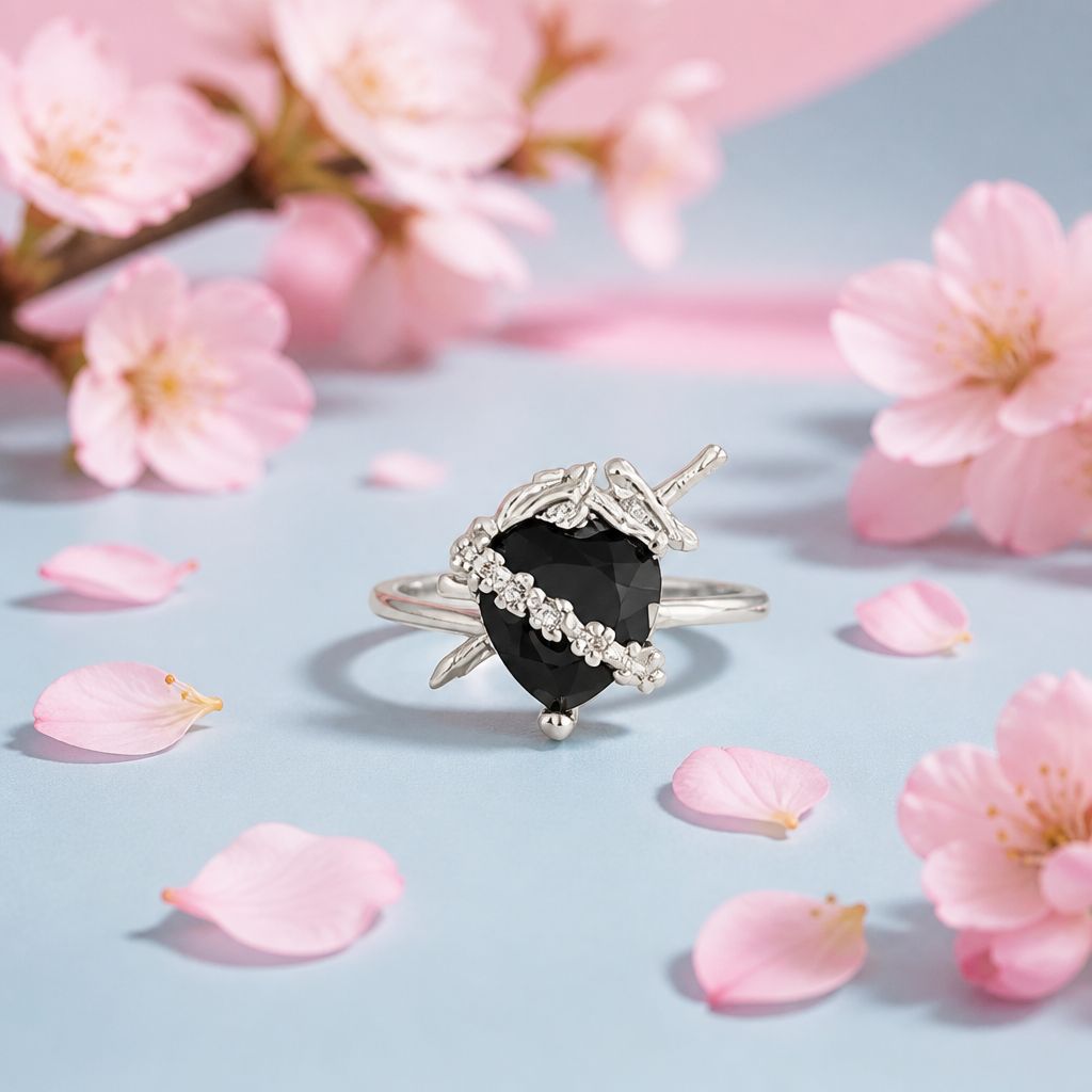 Anillo Inmaculado Corazon Maria, Negro Plata 925 MEX