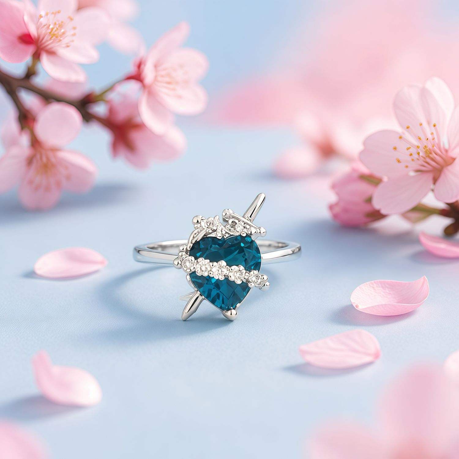 Anillo Inmaculado Corazon Maria, Azul  Plata 925 MEX