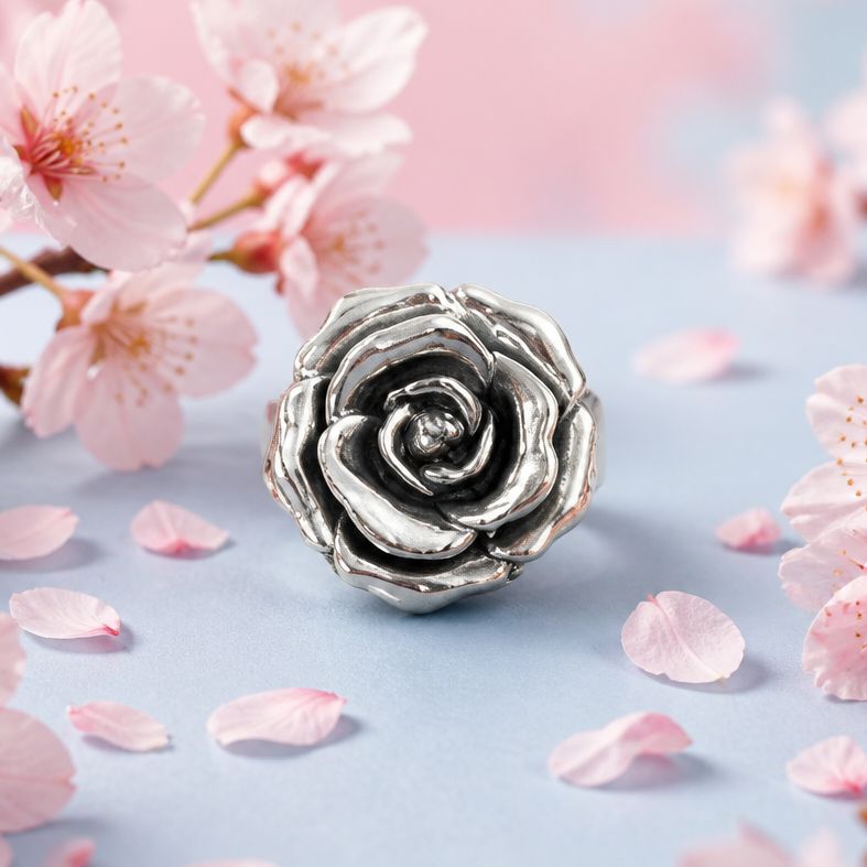 Anillo Roseta 3D Eletroformado Talla #8 Plata 925 MX