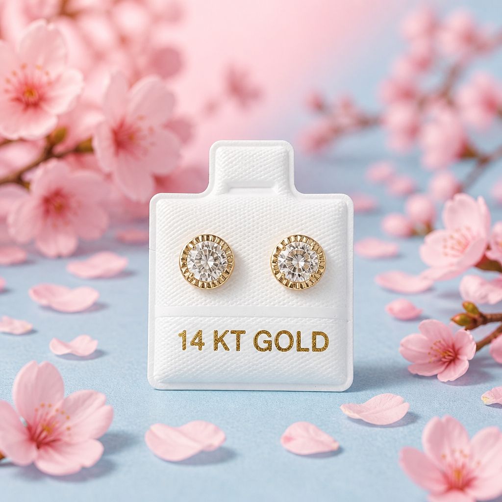 Broquel Bisel Diamantado 6.5mm Blanco  oro 14K MX