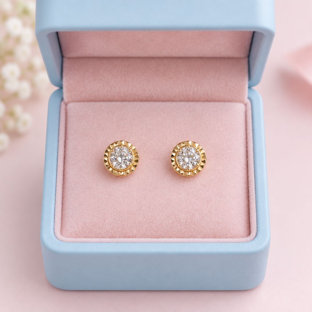 Broquel Bisel Diamantado 6.5mm Blanco  oro 14K MX