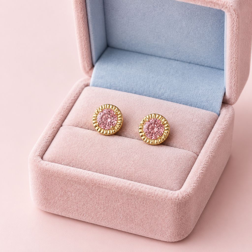 Broquel Bisel Diamantado 6.5mm Rosa  oro 14K MX