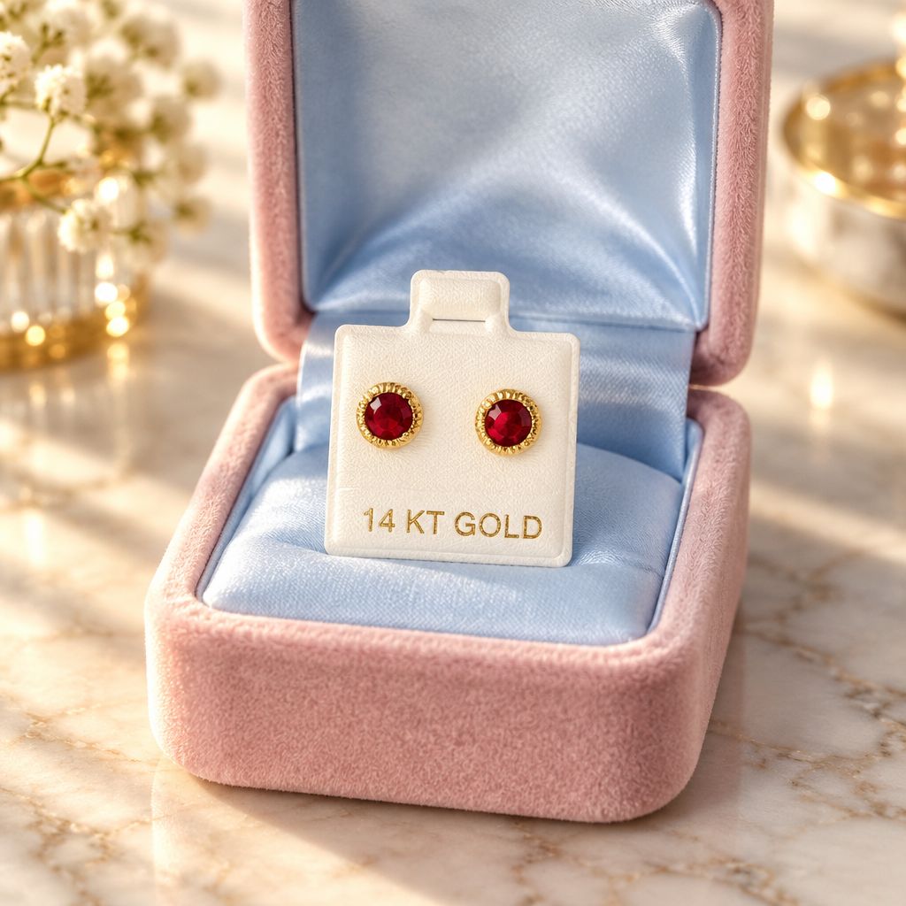 Broquel Bisel Diamantado 6.5mm Rojo oro 14K MX