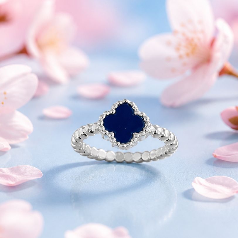 Anillo Nina Trébol Navy  talla 4.5 Plata 925