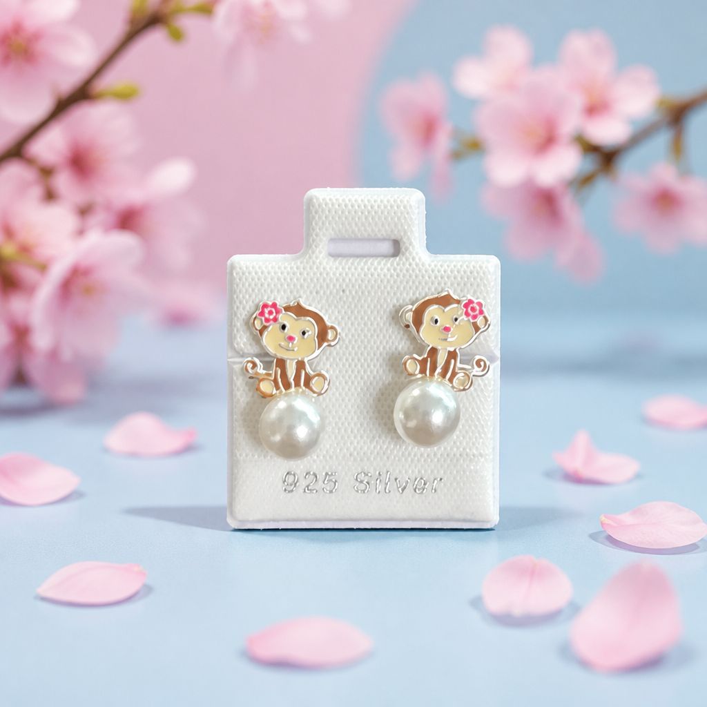 Broquel Changuito con perla  Esmaltado  Broche de Mariposa Plata 925