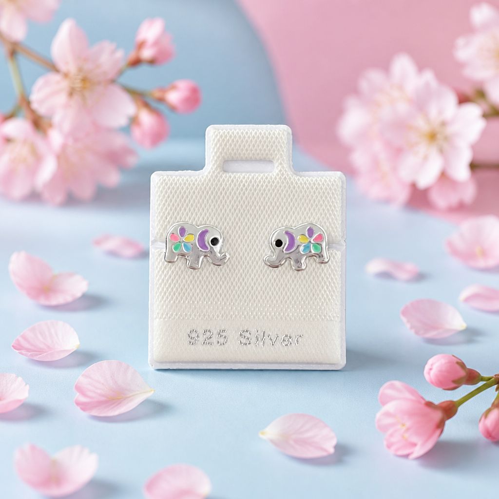 Broquel Elepante Esmaltado  Broche de Mariposa Plata 925
