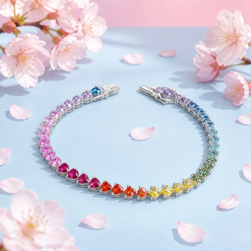 Pulsera Estilo Tnns Corazones multicolores Plata 925