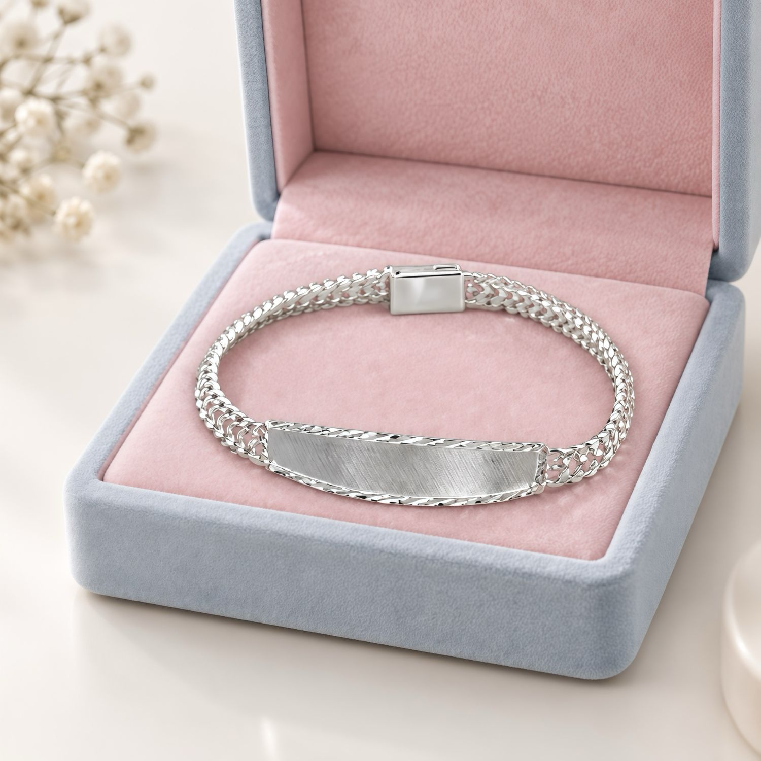 Pulsera Petatillo Con placa Diamantada Plata 925 Mexicana