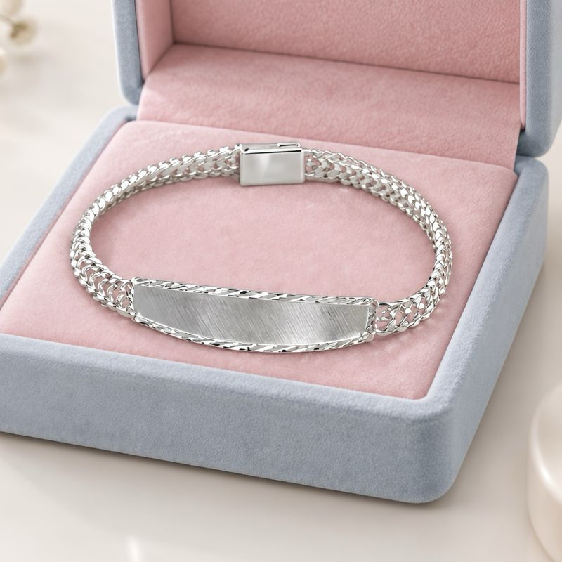 Pulsera Petatillo Con placa Diamantada Plata 925 Mexicana