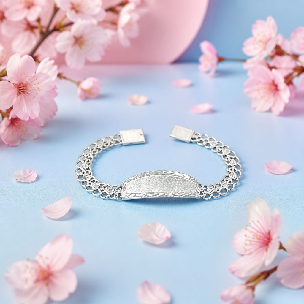Pulsera Petatillo Con Placa 8mm de ancho 5.5" de largo para niñas, plata 925 Mexicana