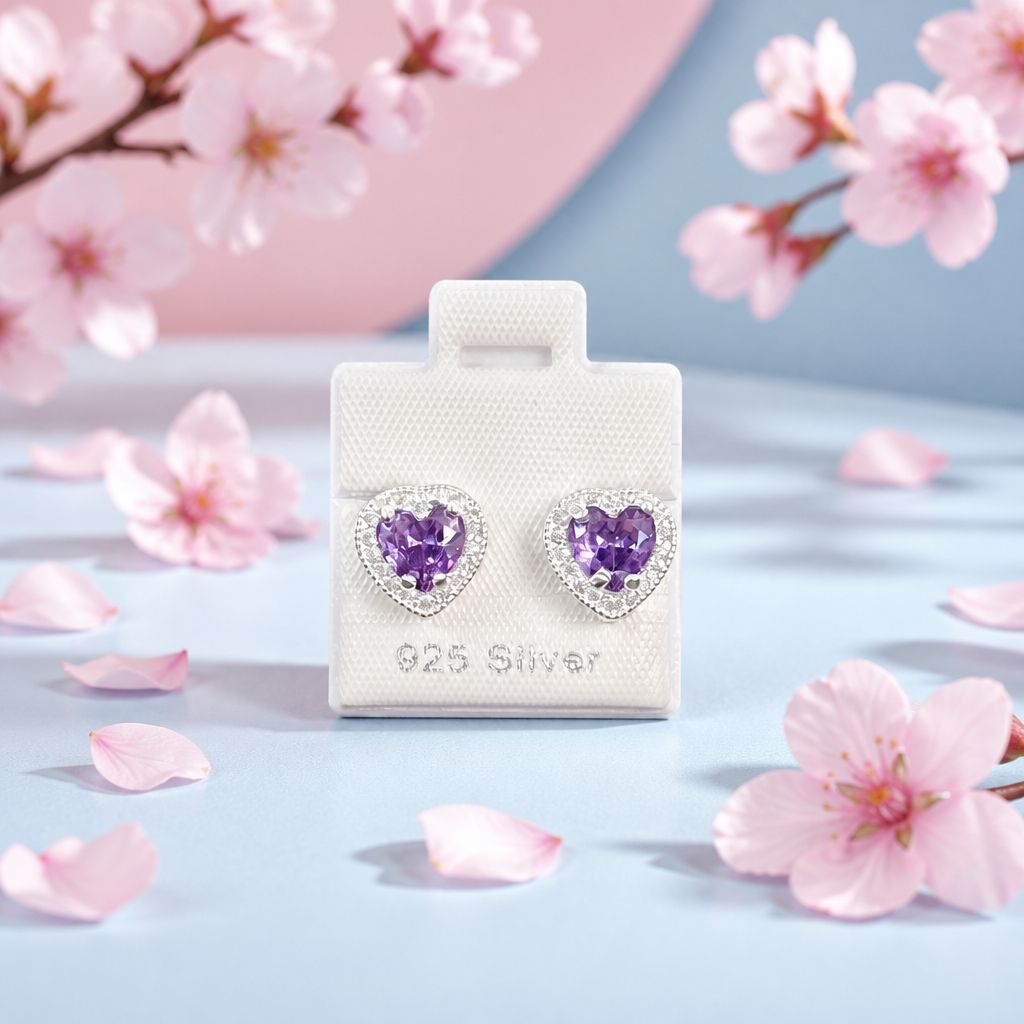 Arete Corazon PND Morado Plata 925 Mexicana