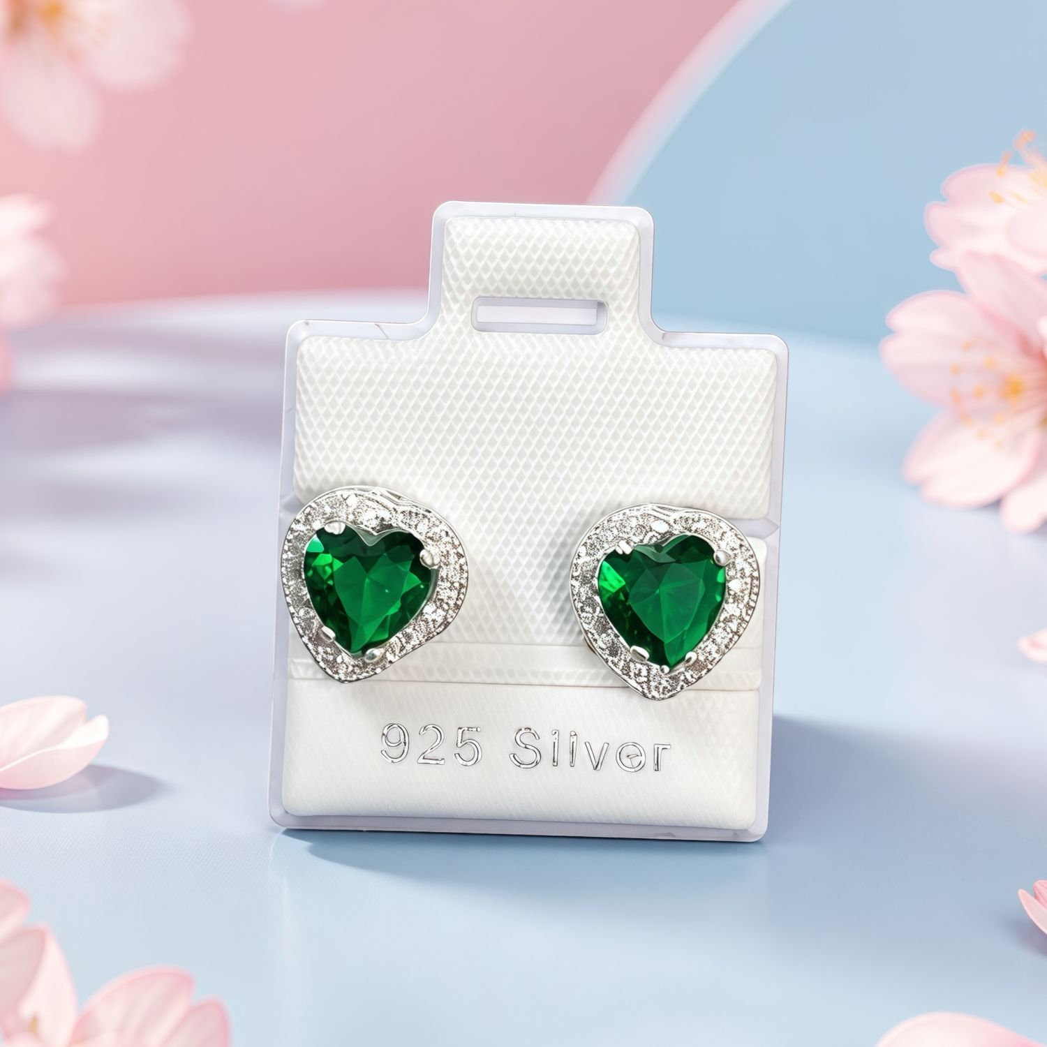 Arete Corazon PND Verdes Plata 925 Mexicana