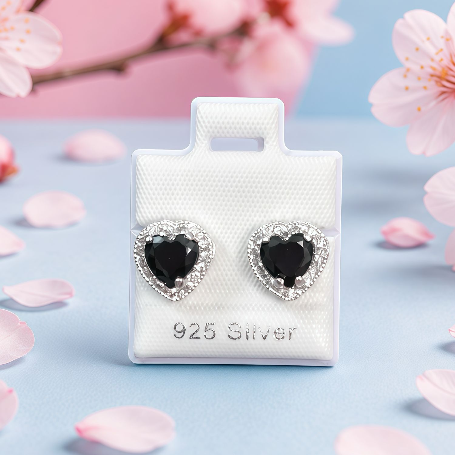 Arete Corazon PND negros Plata 925 Mexicana