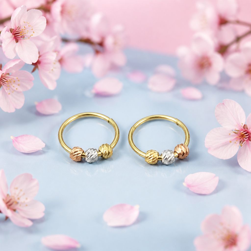 Arracada Mini tres colores Oro 14k Italiana
