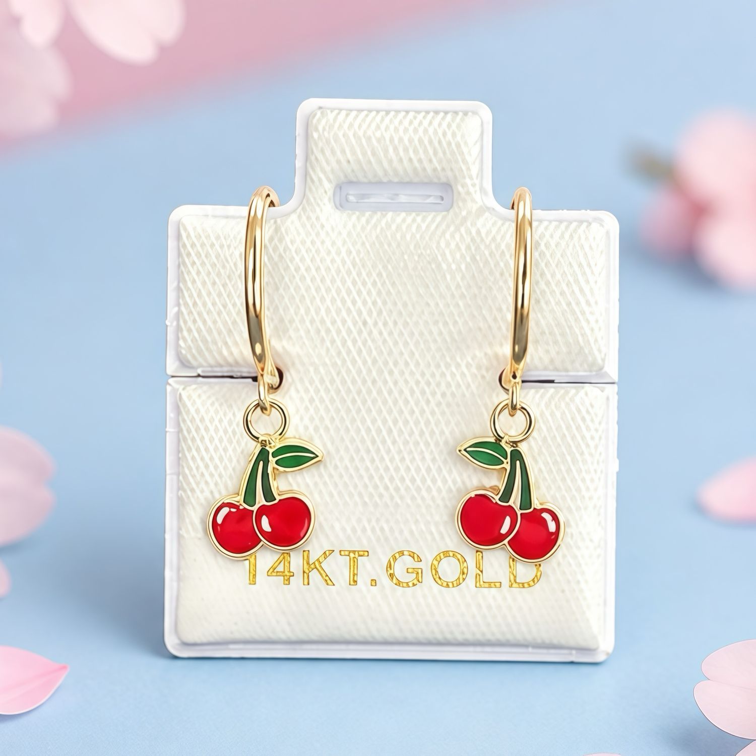 Arracada Mini Cerezas Esmaltadas Oro 14k Mexicano