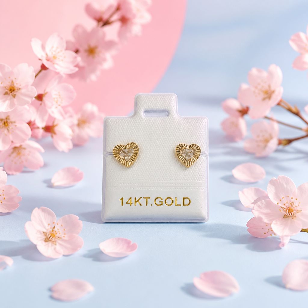Broquel Bisel Corazon Blanco 6mm Oro 14K Mexicano