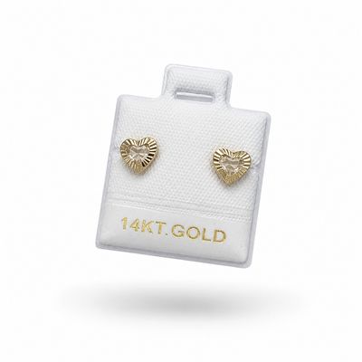 Broquel Bisel Corazon Blanco 6mm Oro 14K Mexicano
