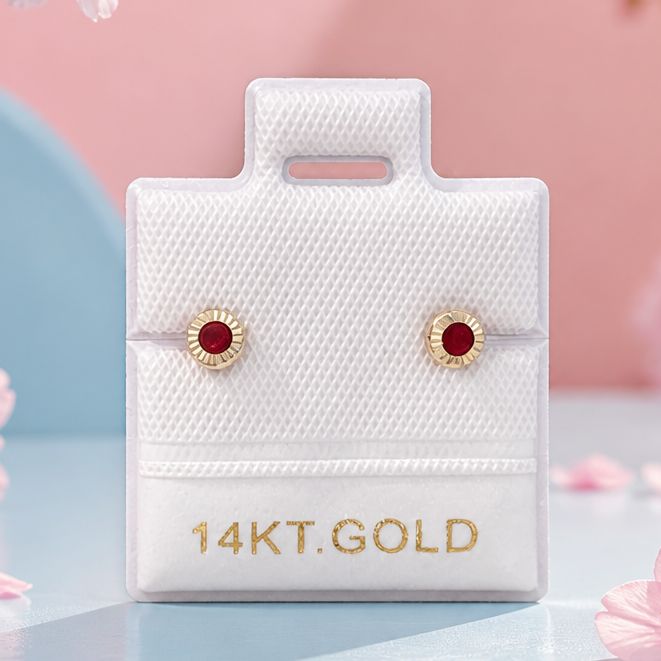 Broquel Bisel Diamantado 3mm Rojo, oro 14K mexicano
