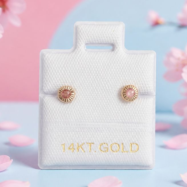 Broquel Bisel Diamantado 3mm Rosa, oro 14K mexicano
