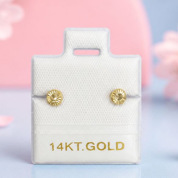 Broquel Bisel Diamantado 3mm Blanco, oro 14K mexicano