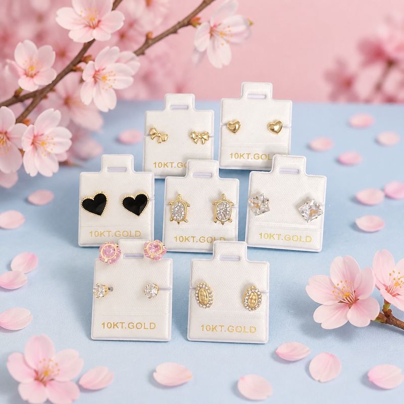 Paquete broquel 7 pares en oro 14k