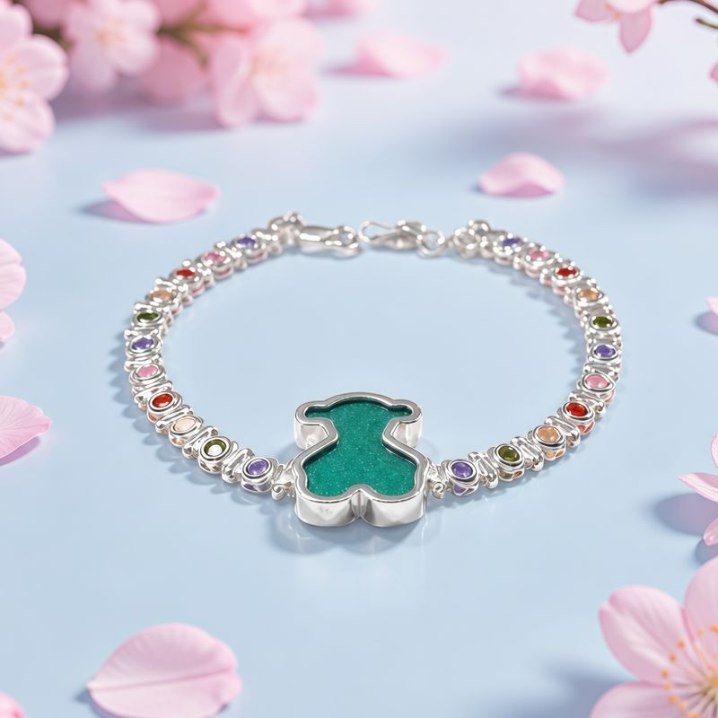 Pulsera Osito Verde ZC's Multi  Plata 925 Mexicana