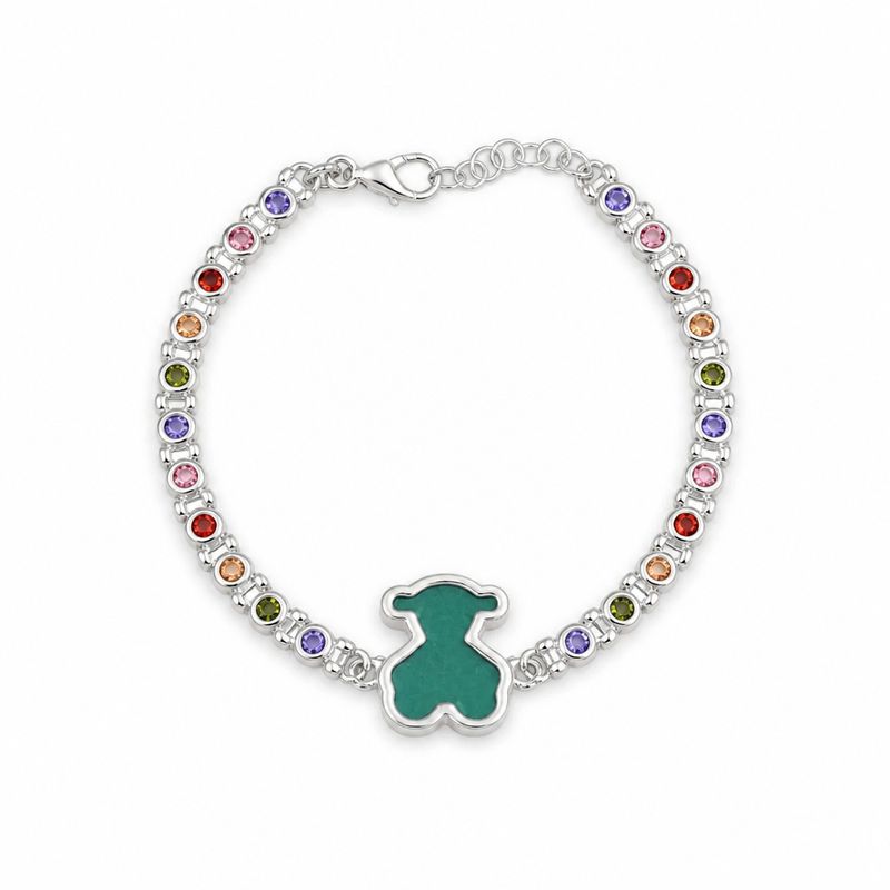 Pulsera Osito Verde ZC's Multi  Plata 925 Mexicana