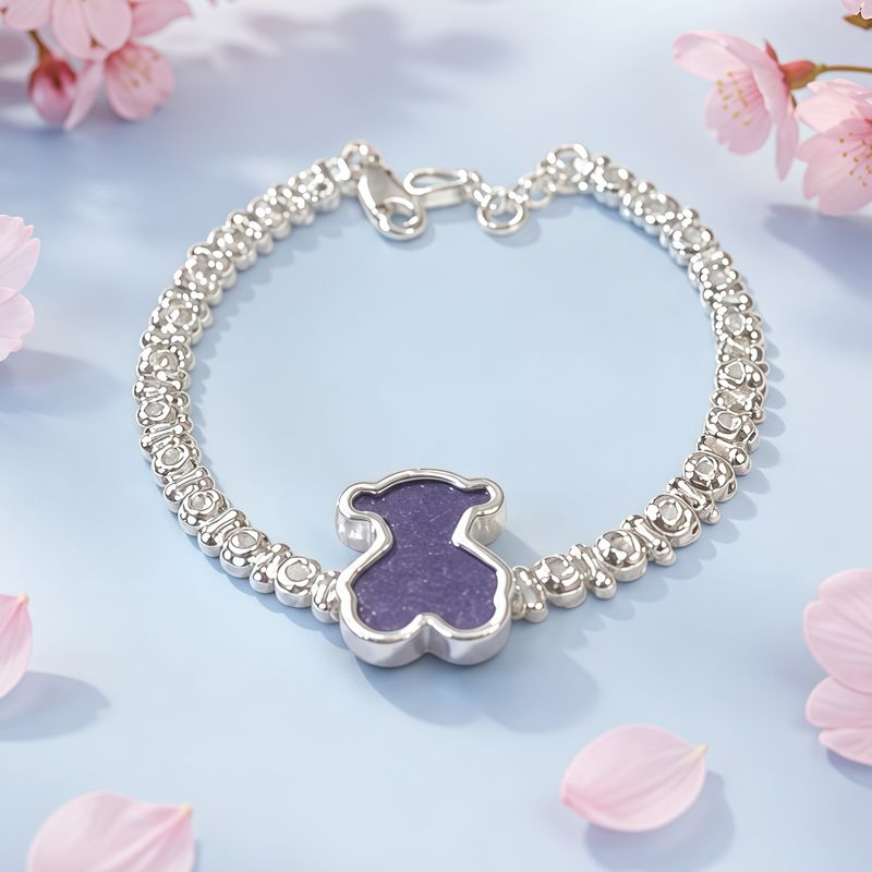Pulsera Osito Morado ZC's Blancas Plata 925 Mexicana