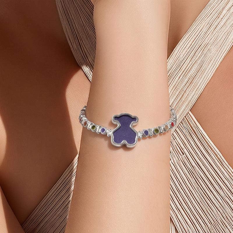 Pulsera Osito Morado ZC's Blancas Plata 925 Mexicana