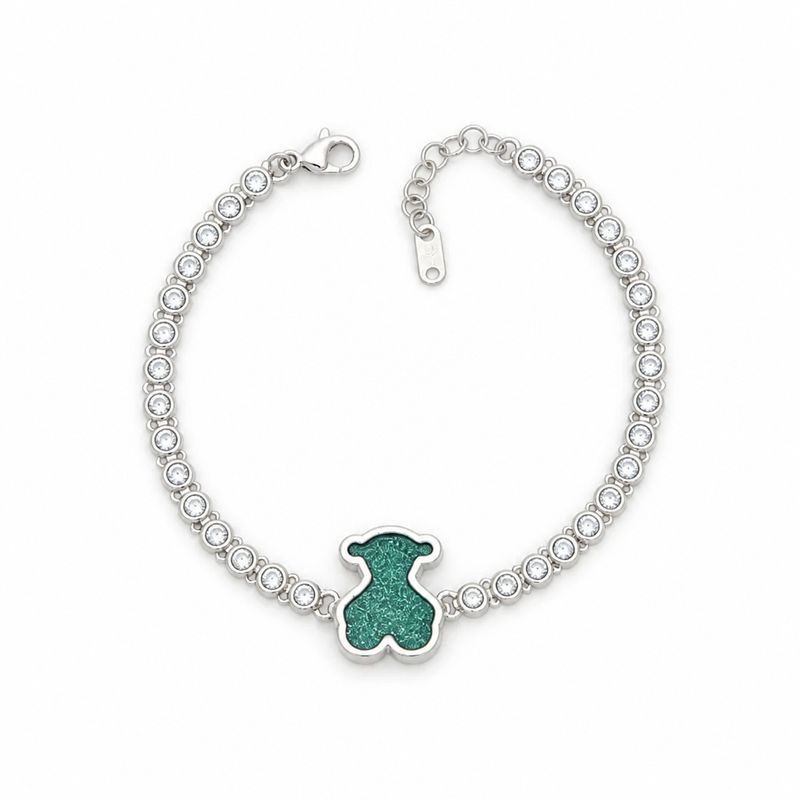 Pulsera Osito Verde ZC's Blancas Plata 925 Mexicana