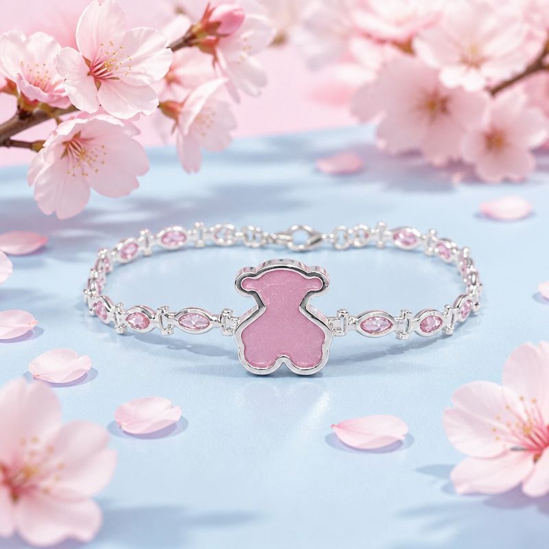 Pulsera Osito Rosa ZC's Rosas  Plata 925 Mexicana