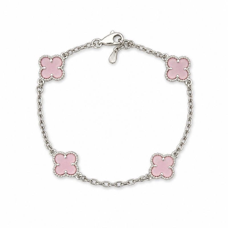 Pulsera Trébol Rosa Pastel Plata 925 MX