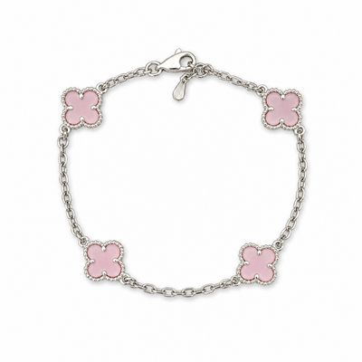 Pulsera Trébol Rosa Pastel Plata 925 MX