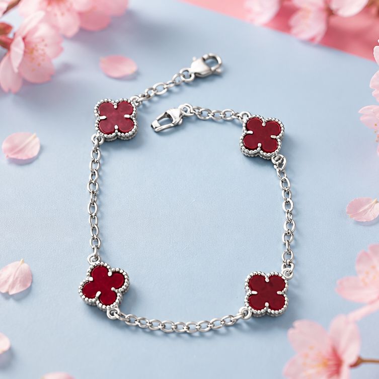 Pulsera Trébol Fucsia Plata 925 MX