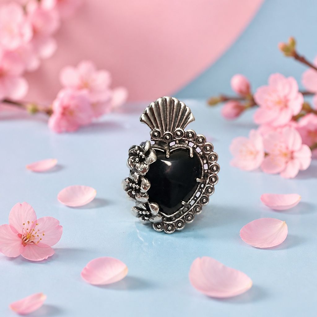 Anillo Corazon de Jesus Ajustable  Plata .925 Mexicana