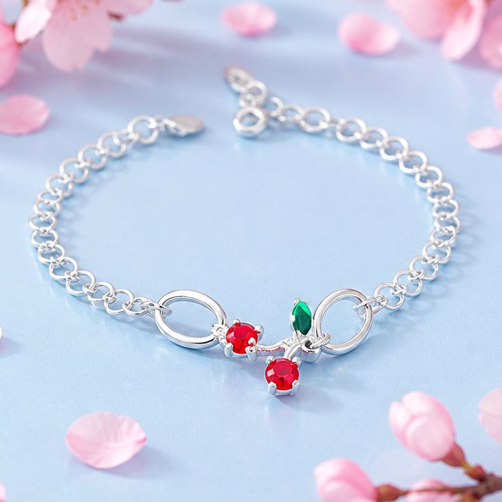 Pulsera Cerezas Plata 925 Mexicana